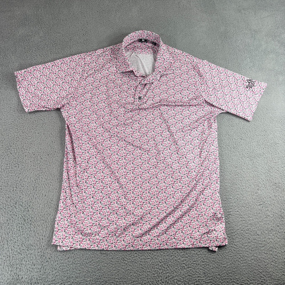 FootJoy Shirt Mens XL Performance Golf Polo Floral Print Pink White Stretch Logo